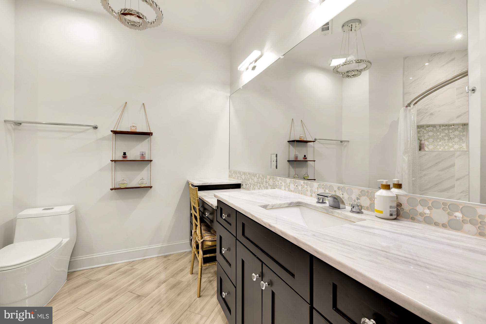 19109 Peale Lane Leesburg, VA 20175 - Photo 66 of 135 a bathroom with a granite countertop sink a toilet a mirror and vanity