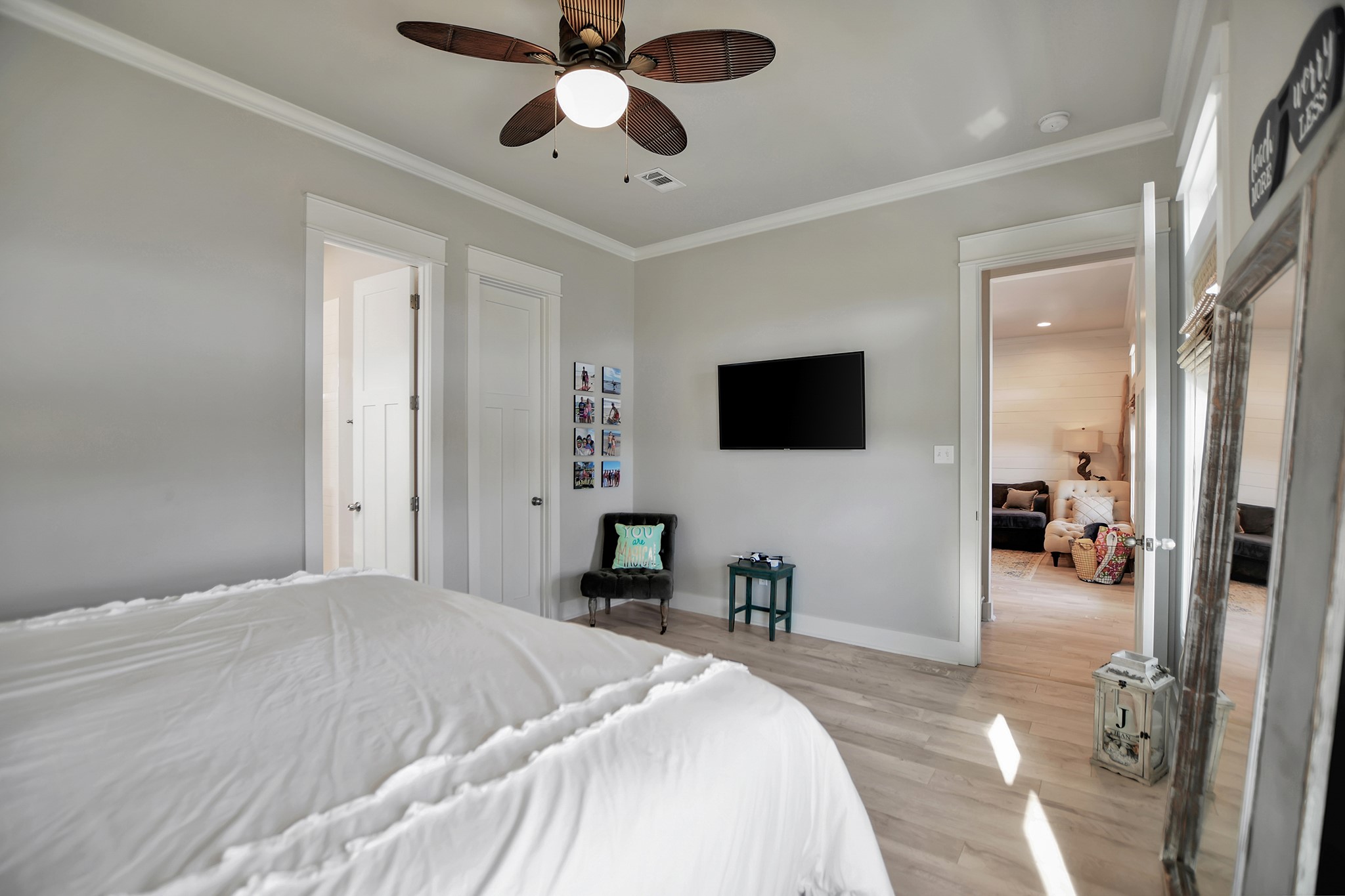 2570 Tide Road Port Bolivar, TX 77650 - Photo 31 of 50 a bedroom with a bed and a flat screen tv