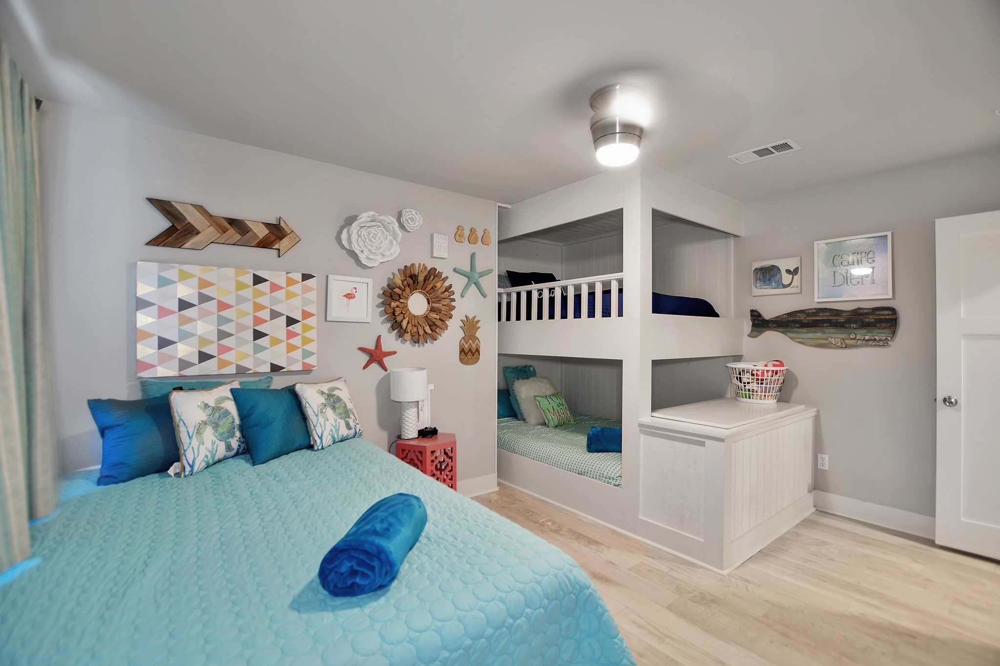 2570 Tide Road Port Bolivar, TX 77650 - Photo 40 of 50 a bedroom with furniture and a chandelier