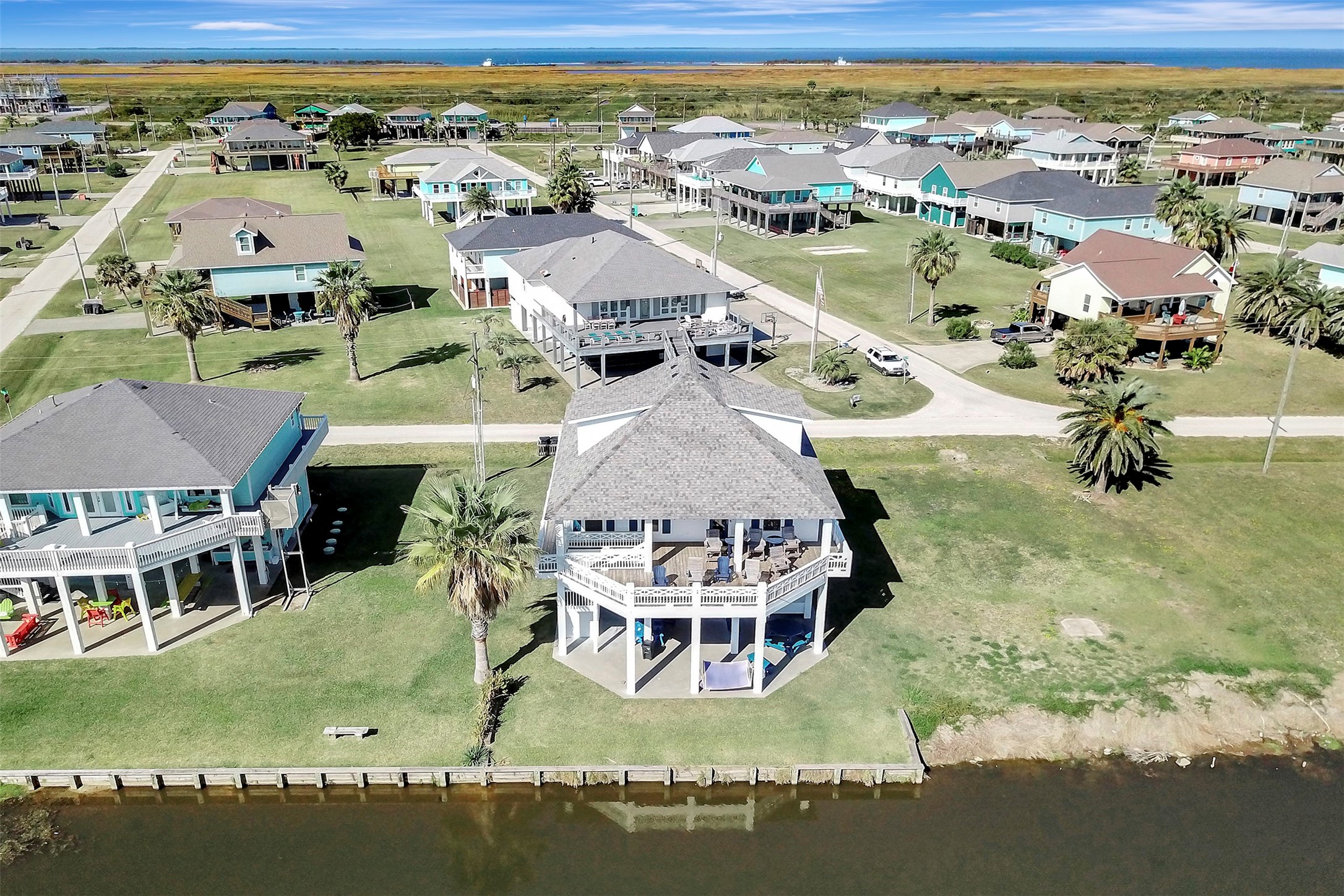 2570 Tide Road Port Bolivar, TX 77650 - Photo 49 of 50 an aerial view of a house with a ocean view