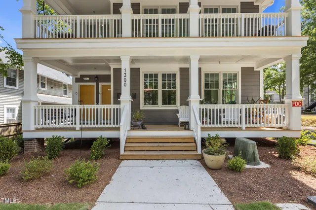 front view of a house with a deck