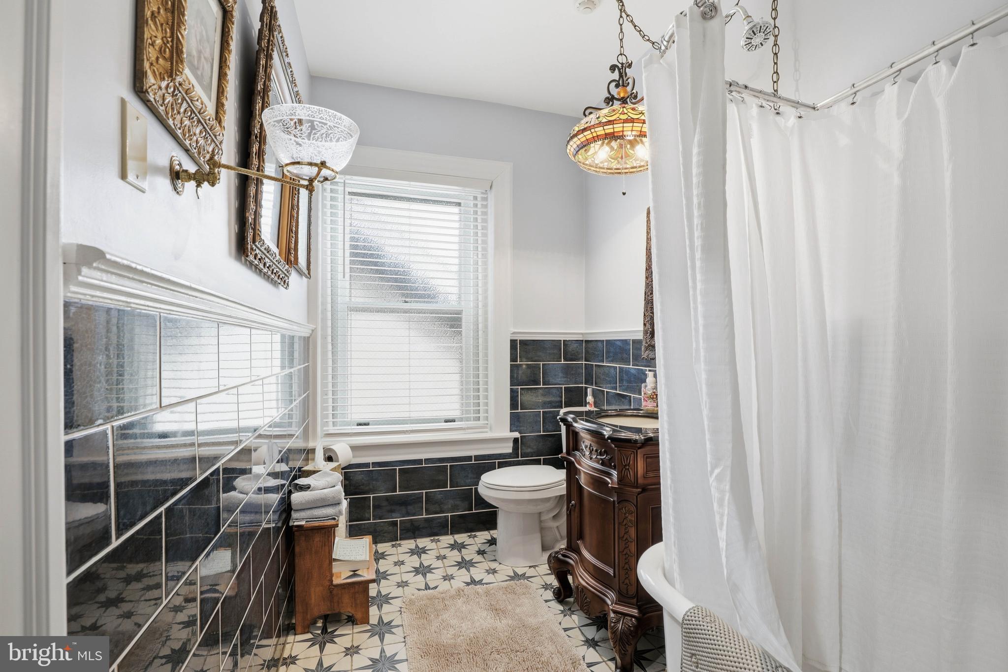 252 Frederick Street Hanover, PA 17331 - Photo 45 of 107 a bathroom with a sink a toilet and a shower curtain