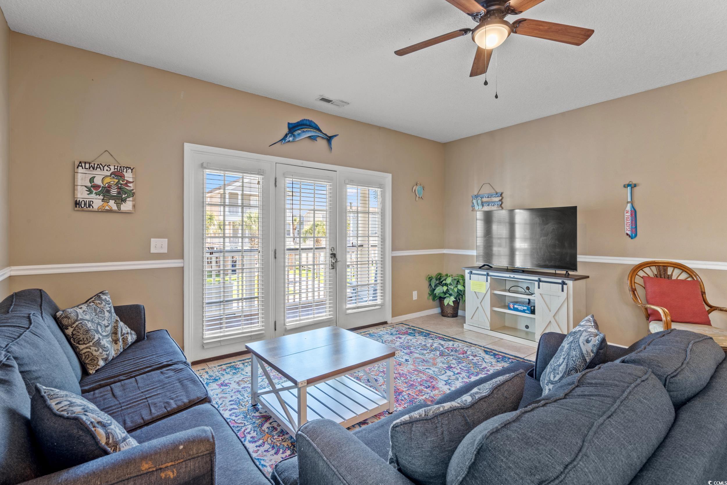 113 B 15th Avenue South Surfside Beach, SC 29575 - Photo 11 of 40 Living area featuring ceiling fan and wood finished floors