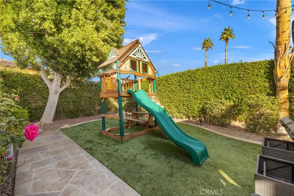 a view of a park with slides