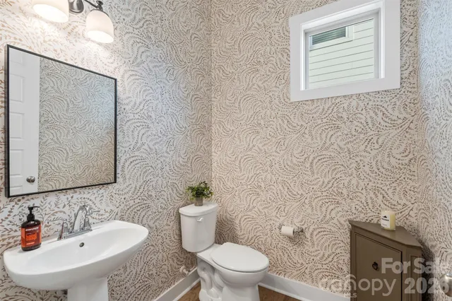 a bathroom with a toilet a sink and mirror