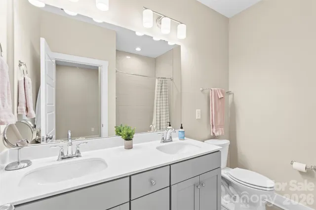 a bathroom with a sink toilet and mirror