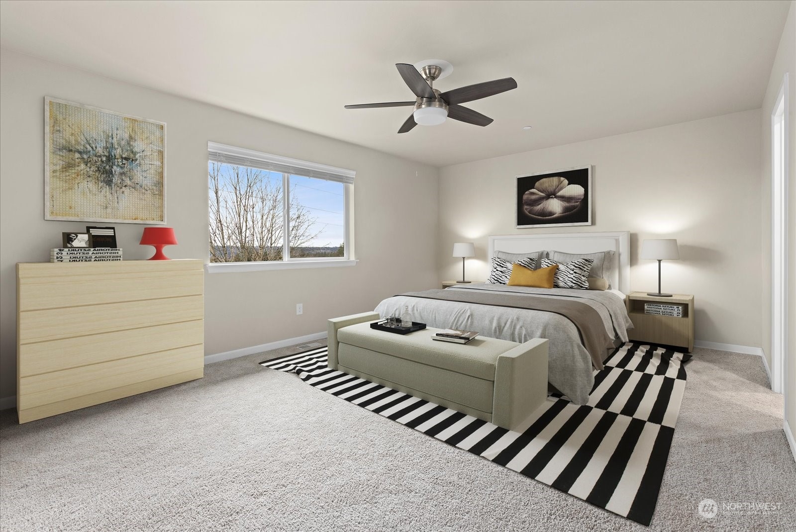 4308 233rd Place Southeast Bothell, WA 98021 - Photo 21 of 39 a bedroom with a bed and a chandelier