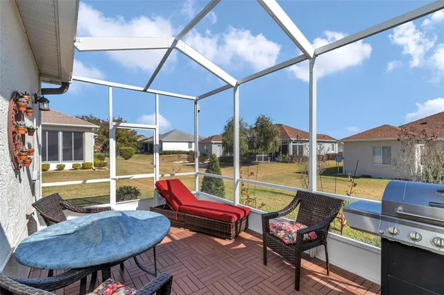 a building outdoor space with patio furniture