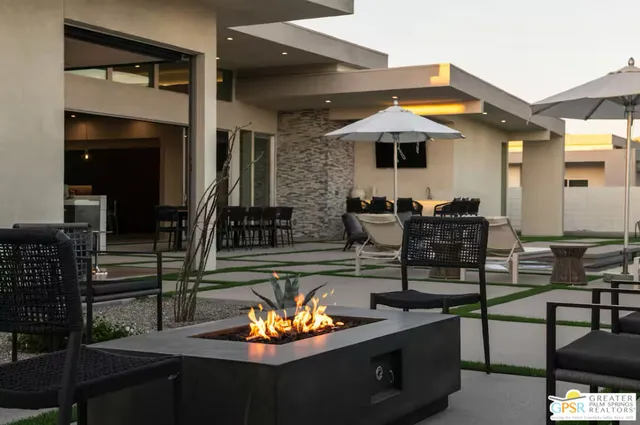 an outdoor seating space