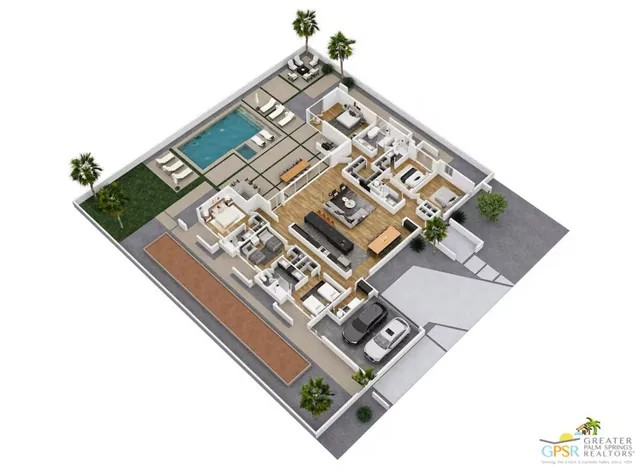 a view of living room with a bed