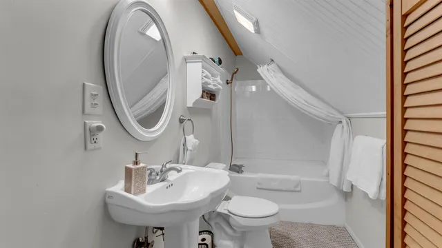 a bathroom with a sink a toilet and a mirror