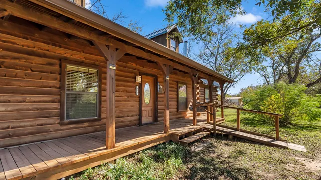 a view of a backyard with a large tree