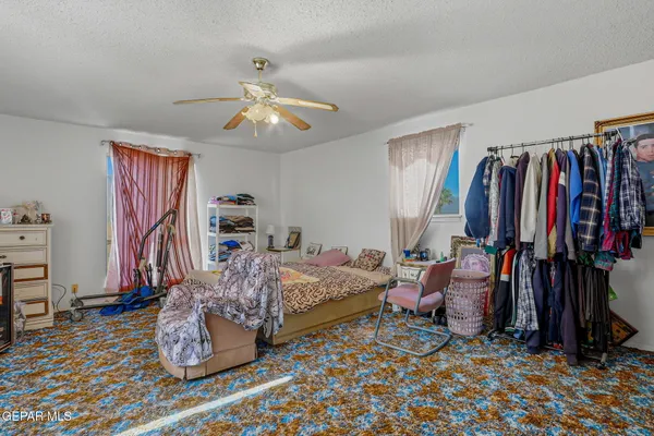 a bedroom with bed and a closet