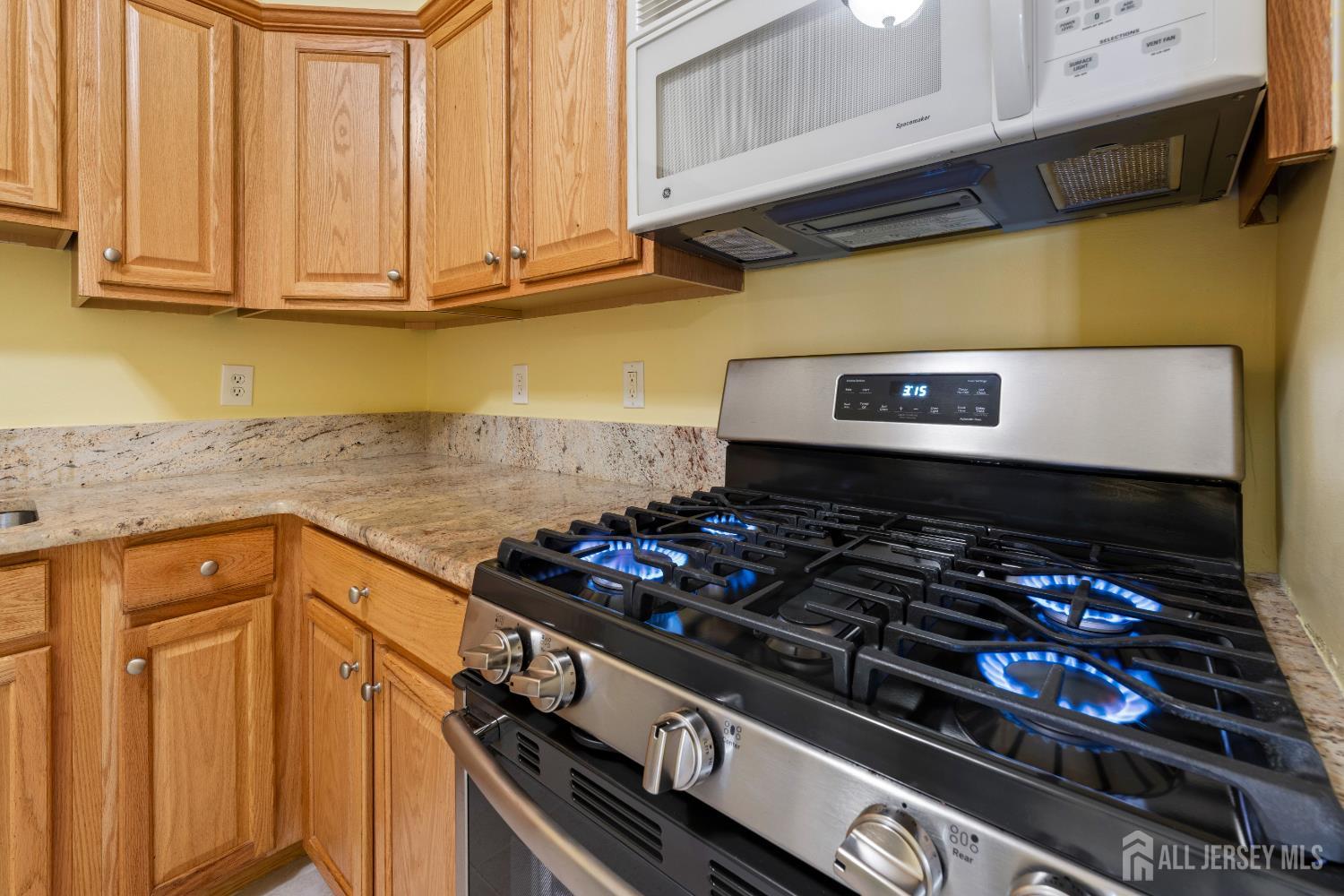 540 Cranbury Road East Brunswick, NJ 08816 - Photo 12 of 33 a close view of a stove a microwave and cabinets