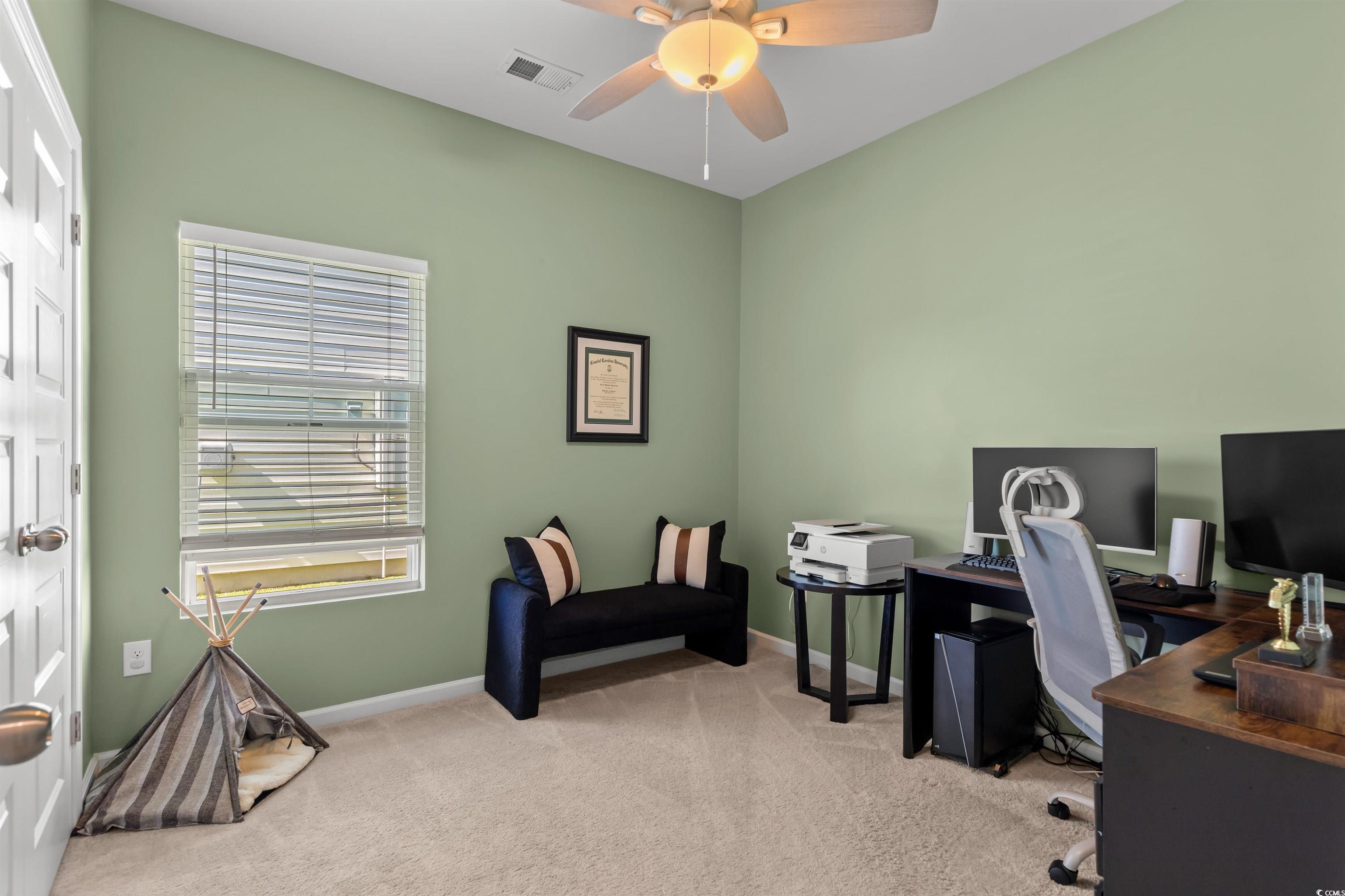 1067 Saltgrass Way Myrtle Beach, SC 29588 - Photo 9 of 40 Office area featuring light carpet and a ceiling fan