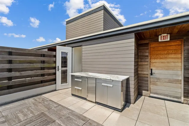 a view of a terrace with sky view