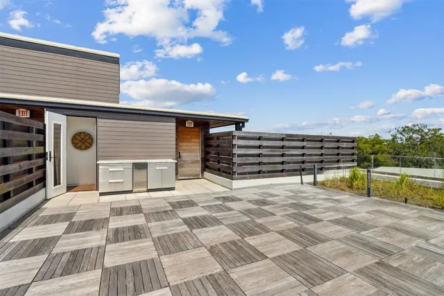 a view of a terrace with skyline