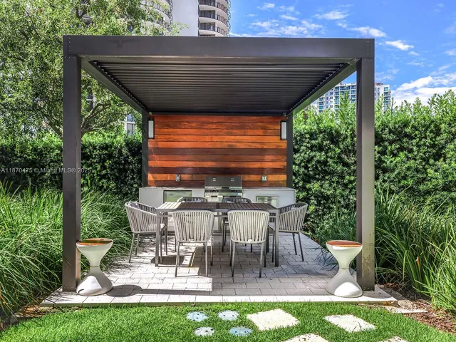 a view of a backyard with plants and a garden