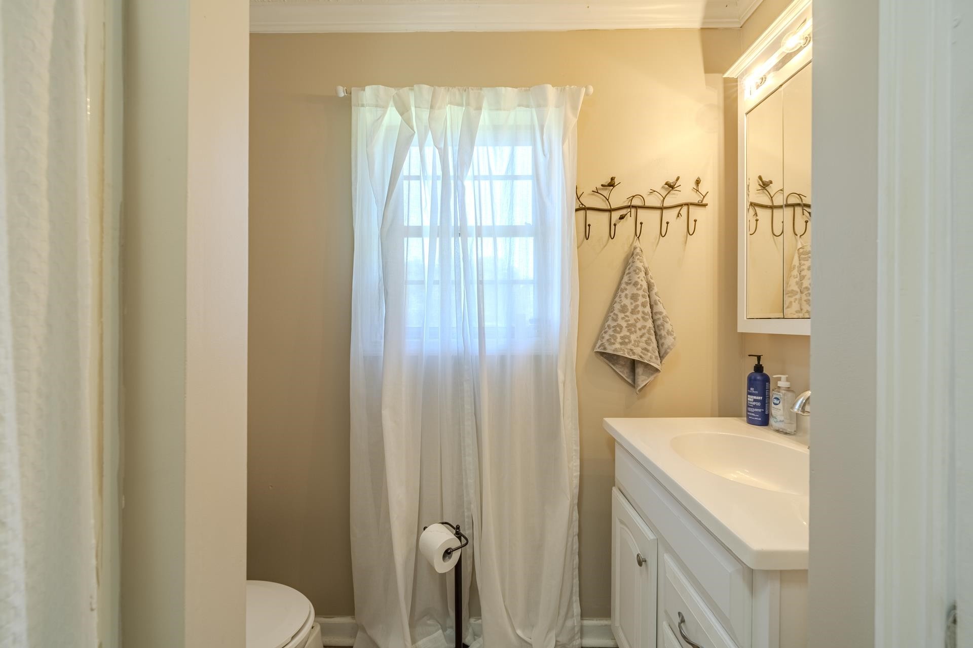 2884 Sandy Flat Road Bethel Springs, TN 38315 - Photo 28 of 40 a bathroom with a sink a toilet and shower curtain