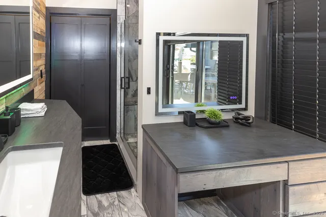 a bathroom with a shower