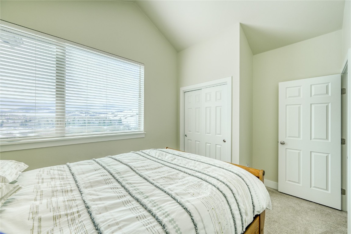 29 Haymaker Street, Unit 2B Silverthorne, CO 80498 - Photo 7 of 28 Bedroom with a closet, carpet floors, lofted ceiling, and baseboards