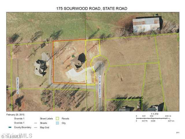 175 Sourwood Road State Road, NC 28676 - Photo 23 of 24 Aerial View. Walkable upper scale neighborhood w/home on 1.308 Ac at the cul-de-sac. Property is in Wilkes County convenient to Stone Mountain State Park, Mitchell River, Vineyards & Wineries with only a short commute to I-77, medical facilities, and shopping.