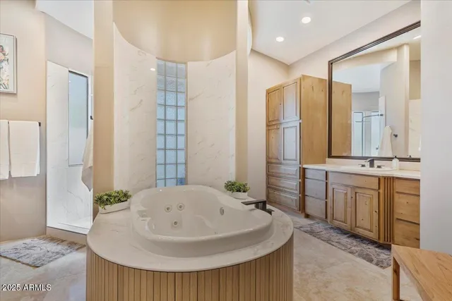 a view of a backyard with lawn chairs potted plants and a big yard