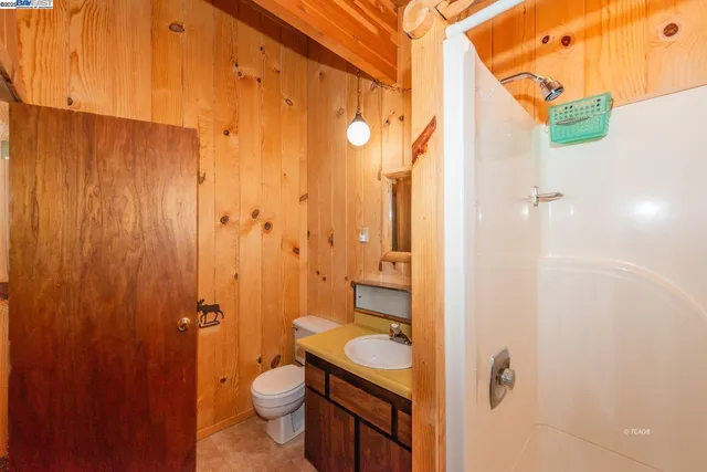 a bathroom with a sink a toilet a shower and a mirror