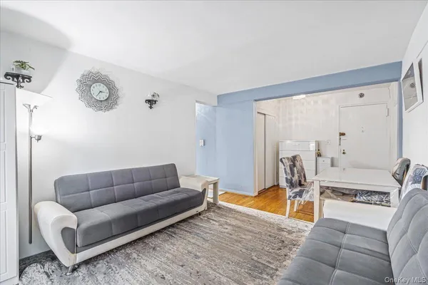 a living room with furniture and a rug