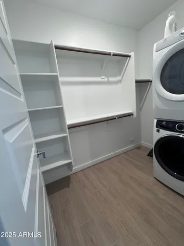 a view of an empty walk in closet