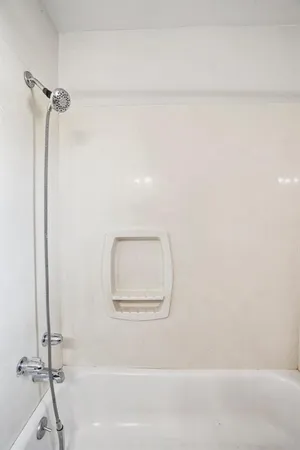 a bathroom with a bathtub