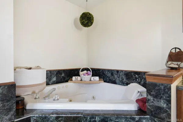 a bathroom with a bathtub
