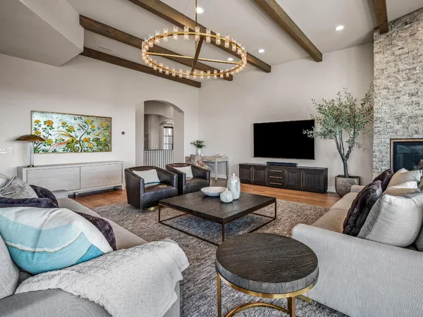 an aerial view of residential houses with outdoor space