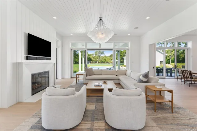 a living room with fireplace furniture and a flat screen tv