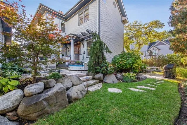 a view of a garden with plants