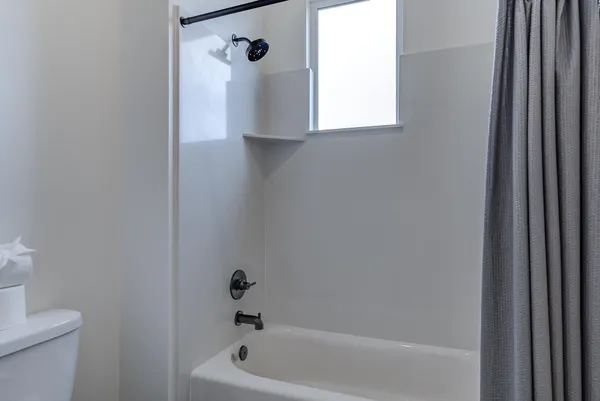 a bathroom with a bathtub