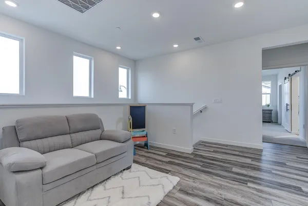 a living room with furniture and a rug