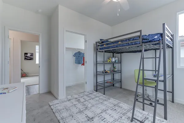 a view of a hallway with a furniture