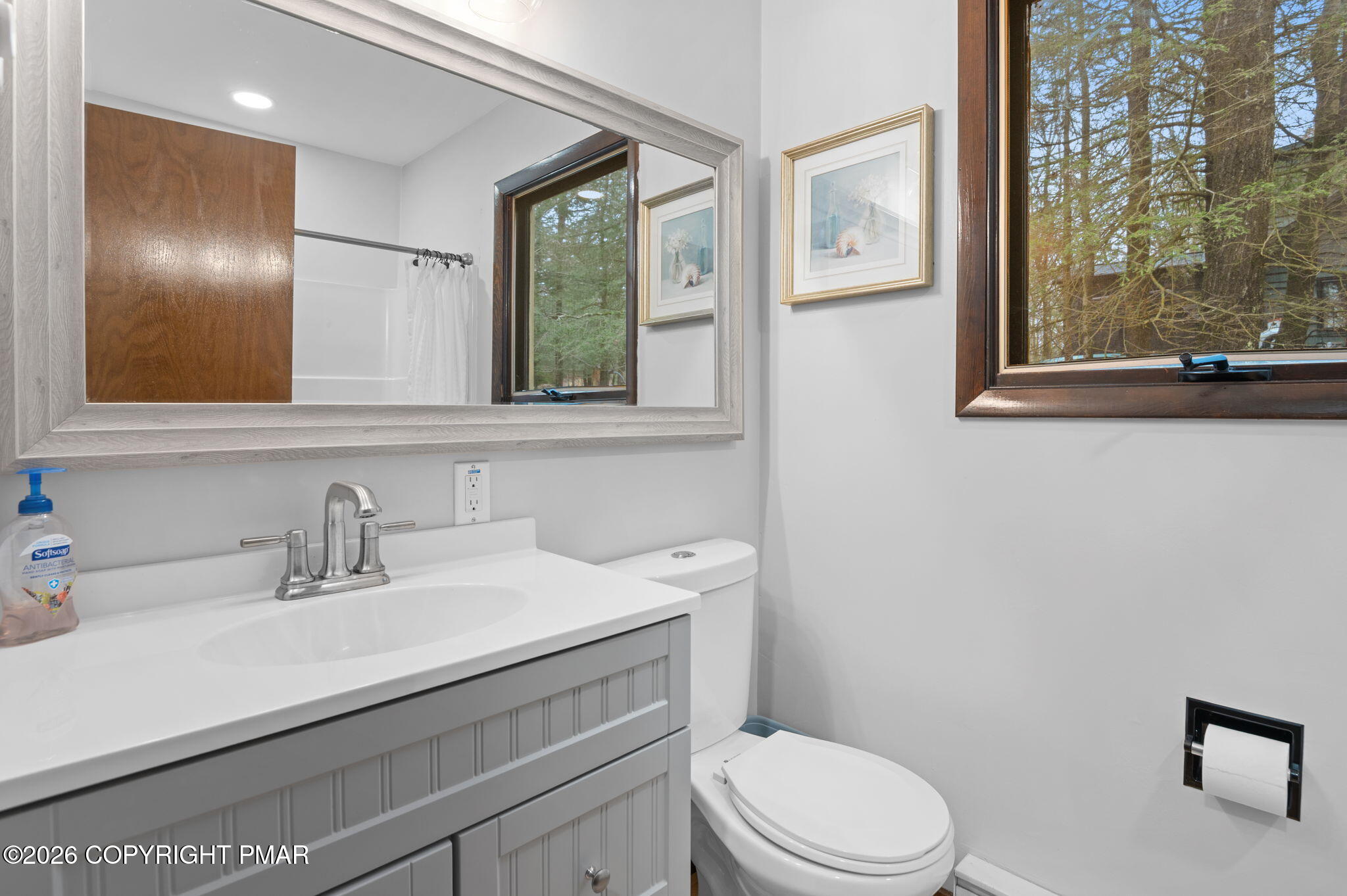 81 Split Rock Road Lake Harmony, PA 18624 - Photo 18 of 36 a bathroom with a sink a mirror and a toilet