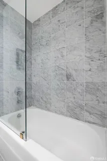 a bathroom with a bathtub