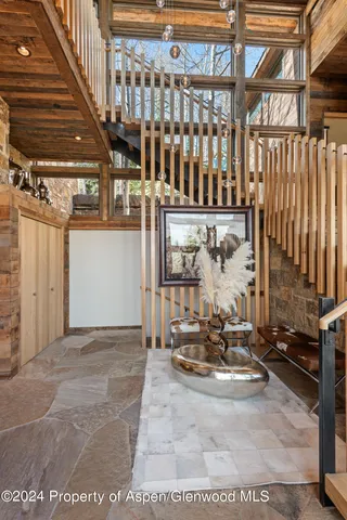 a view of a lobby with furniture