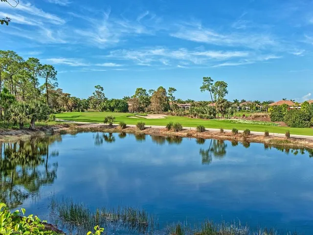 a view of a lake with a yard