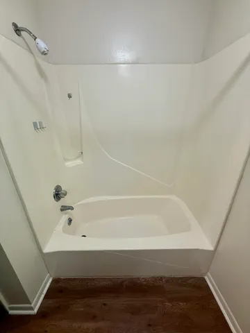 a bathroom with a bathtub