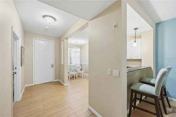 a view of dining room with furniture and wooden floor
