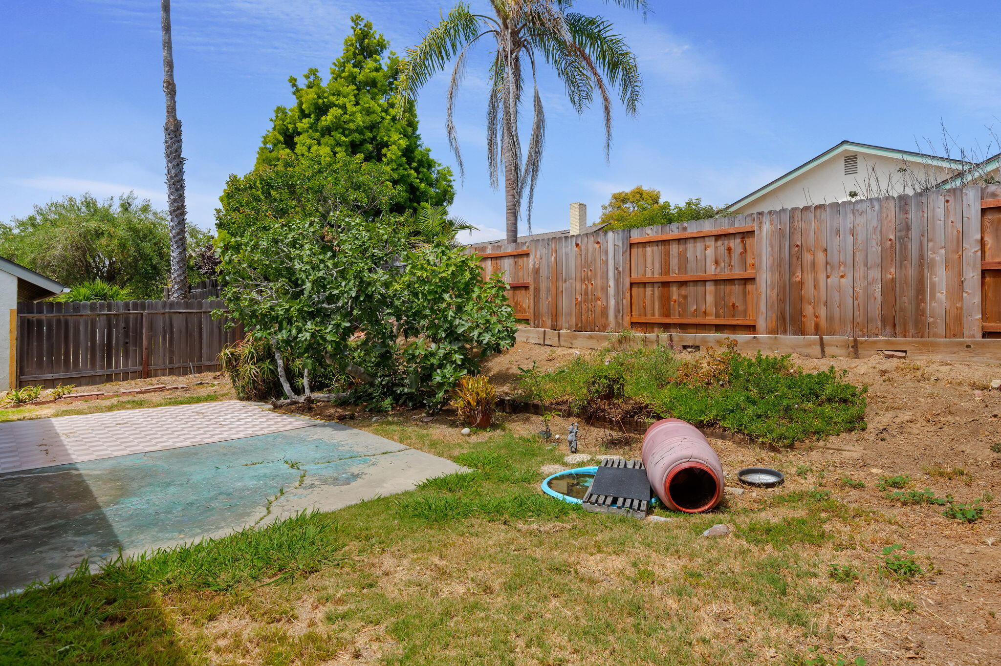 7304 Elmhurst Place Goleta, CA 93117 - Photo 18 of 20 a view of a backyard with plants and wooden fence