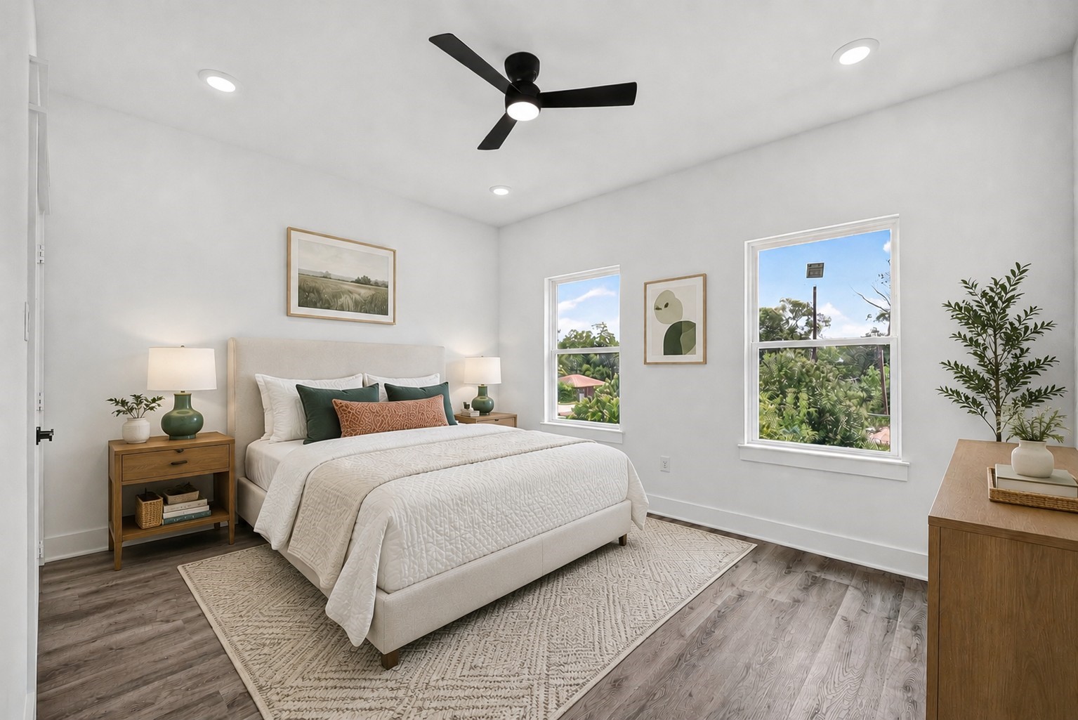 6747 Liverpool Street Houston, TX 77021 - Photo 24 of 38 Sunlit secondary bedroom with dual windows, recessed lighting, and a spacious layout designed for everyday comfort.**Virtually staged