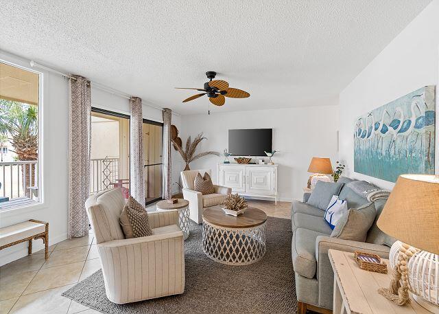 1030 East US Highway 98, Unit 203A Destin, FL 32541 - Photo 5 of 35 a living room with furniture and a flat screen tv