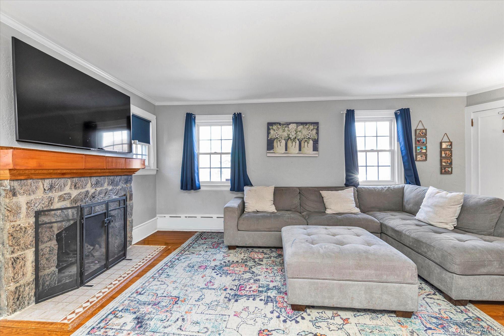 81 Stuart Street Lynbrook, NY 11563 - Photo 2 of 23 a living room with furniture and a fireplace