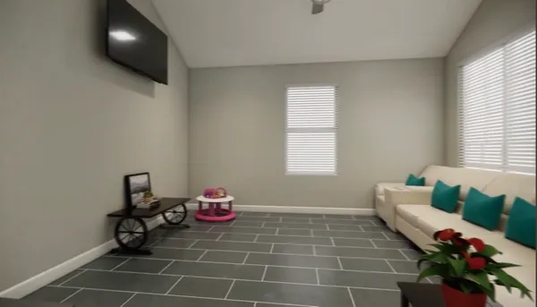 a room with toys and a window