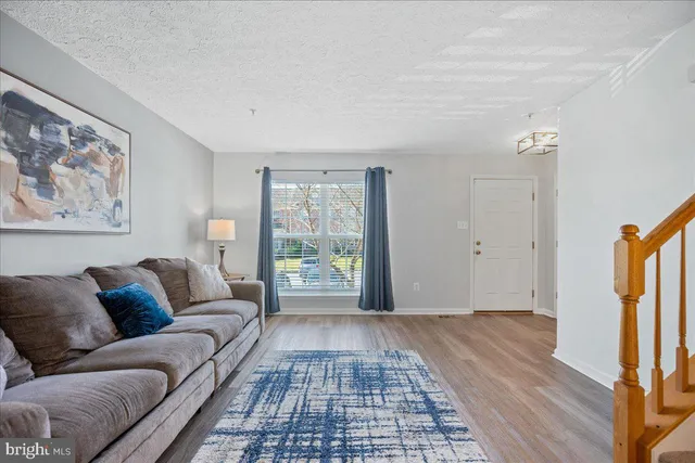 a living room with furniture and a rug